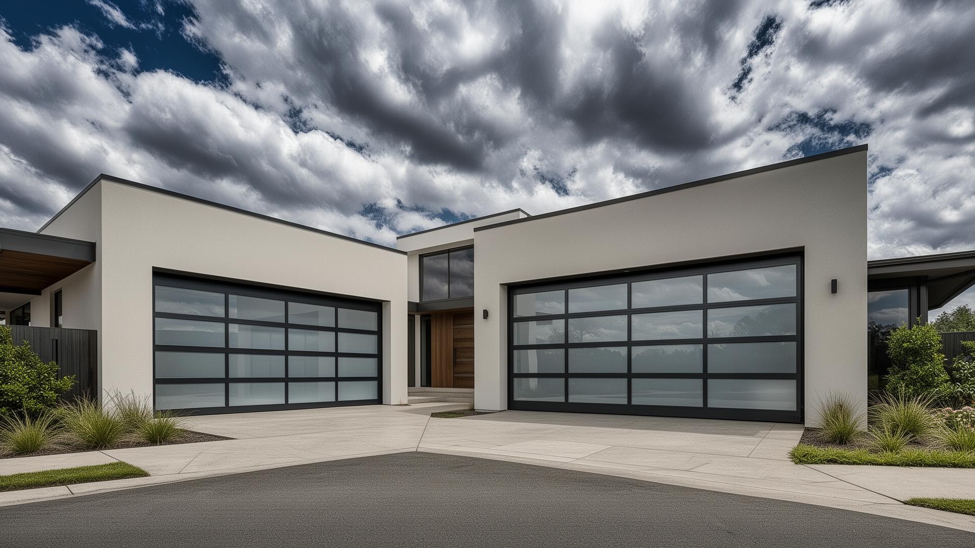 Modern contemporary home with aluminum glass panel garage doors - professional garage door installation in Wooster Ohio